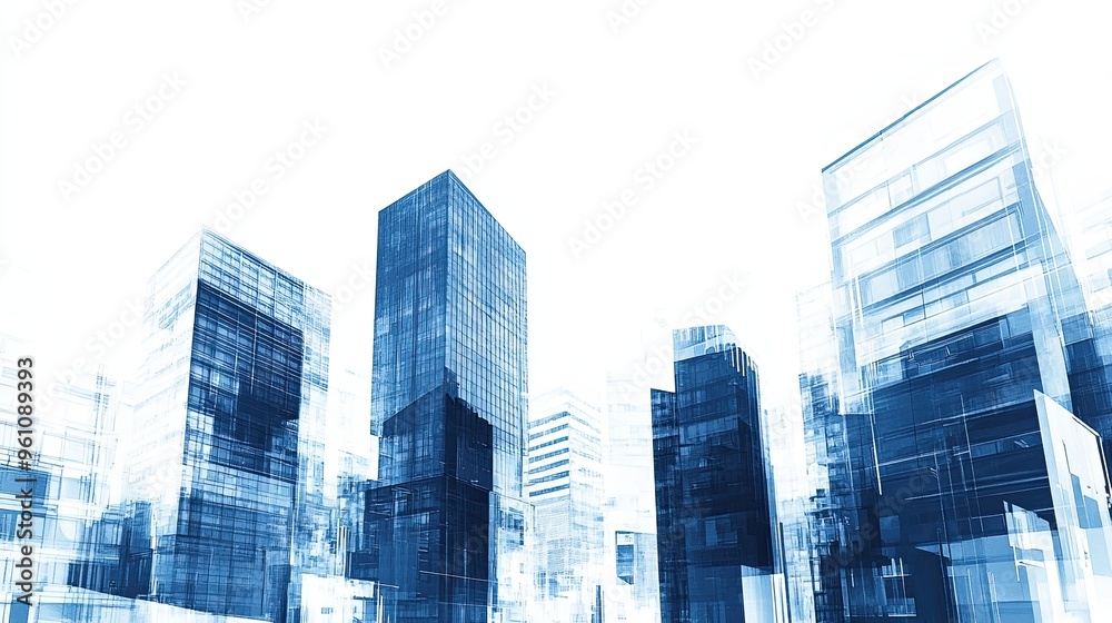 Abstract duotone city skyline showcasing bold contrasts between modern and traditional architectural elements