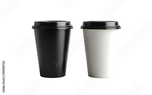 Wallpaper Mural A mock-up featuring white and black paper coffee cups with black lids, isolated on a transparent background. Ideal for product design, branding, and beverage-related visuals. Torontodigital.ca