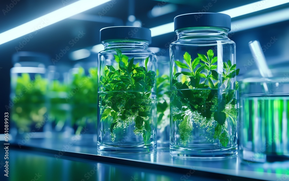 Innovative biotechnology lab with bioreactors cultivating genetically modified organisms Innovative biotechnology lab with bioreactors cultivating genetically modified organisms
