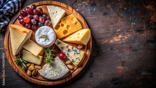 Cheese plate with a variety of artisanal cheeses , charcuterie, appetizer, gourmet, dairy, snack, rich