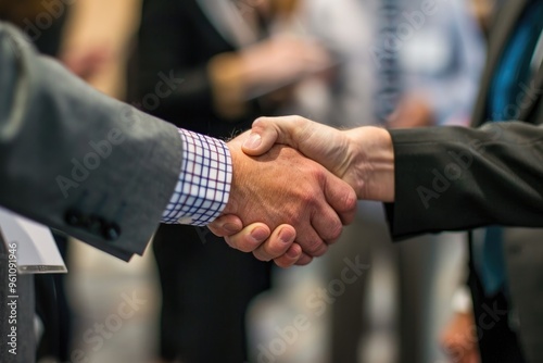 Close-up of professional handshake at a business networking event