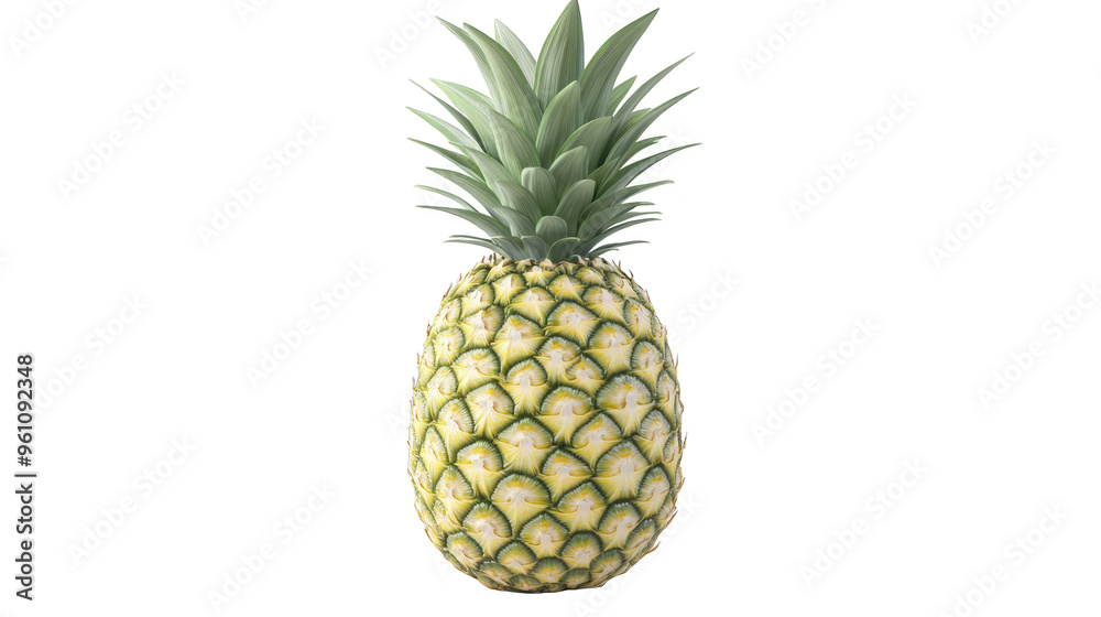 Fototapeta premium Ripe Pineapple Fruit with Green Spiky Leaves on Digital Glitch Background