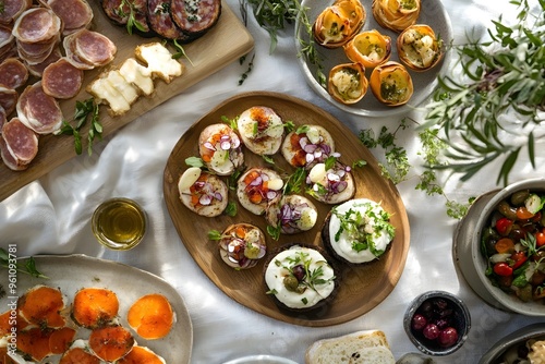 Artisanal Appetizer Platter with Handcrafted Hors d Oeuvres Nestled in a Cozy Scandinavian Inspired photo