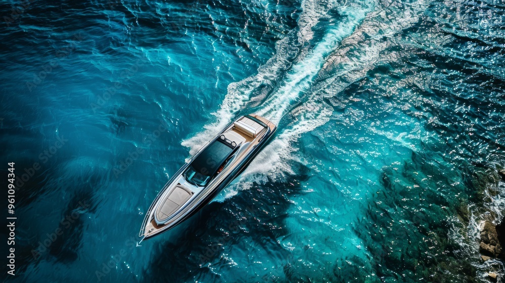 Obraz premium Luxury Yacht Cutting Through Turquoise Waters