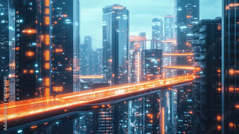 Nighttime Cityscape with Illuminated Buildings and Skyline Nighttime Cityscape with Illuminated Buildings and Skyline