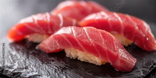Detail of bluefin tuna sushi rice topping. photo