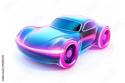 A futuristic car with a stylish streamlined shape, speed and modernity. Neon light race car