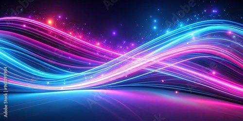 Abstract futuristic wallpaper with pink and blue neon wave lines  bokeh lights  and a high-speed movement