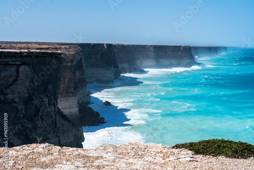 Aerial drone view over The Bight in South Australia along the infamous Nullarbor  photo