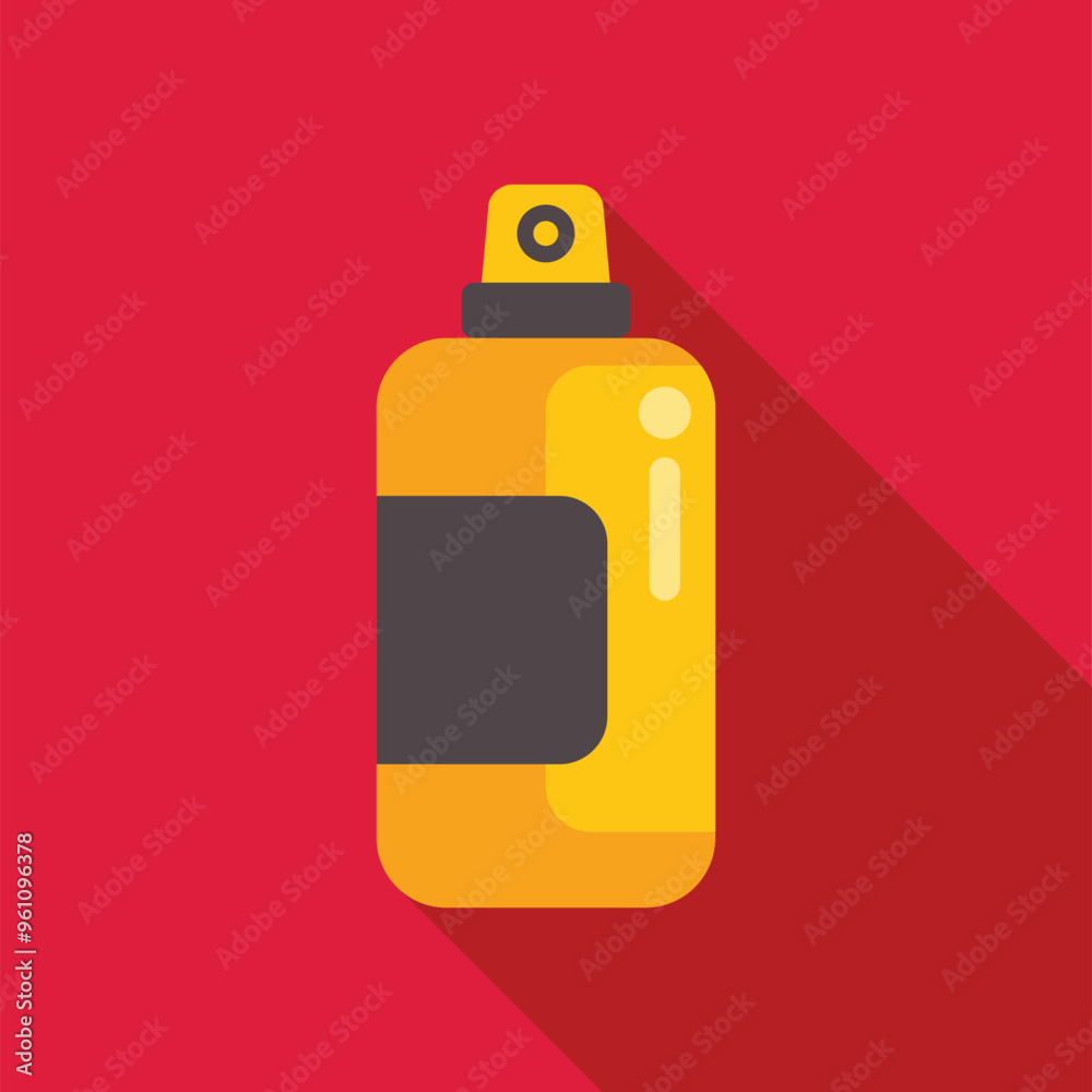 Yellow spray paint can with black label casting long shadow on red background, flat design style Yellow spray paint can with black label casting long shadow on red background, flat design style