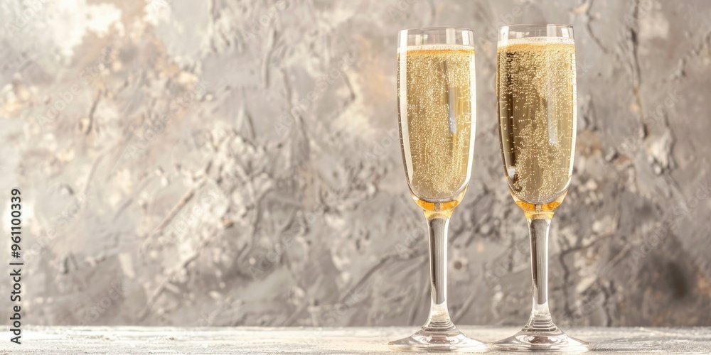 Toast with sparkling wine or white wine in elegant glassware Toast with sparkling wine or white wine in elegant glassware