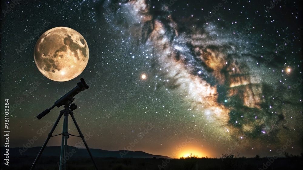 Night sky with shining moon and stars, telescope , night sky, moon, stars, telescope, astronomy, celestial Night sky with shining moon and stars, telescope , night sky, moon, stars, telescope, astronomy, celestial