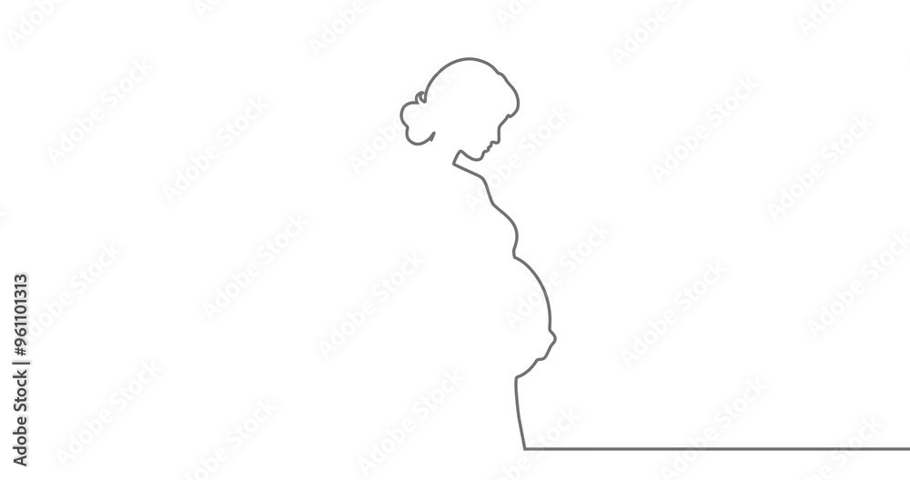 Pregnant woman thin line drawn silhouette. Motherhood sign. Pregnancy concept Pregnant woman thin line drawn silhouette. Motherhood sign. Pregnancy concept