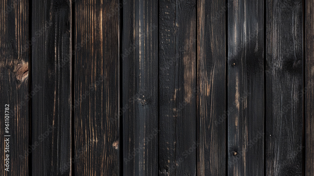 Fototapeta premium Dark Wooden Planks with Signs of Wear and Aging - Textured Surface for Rustic and Vintage Design Concepts, Material Studies, and Photography.