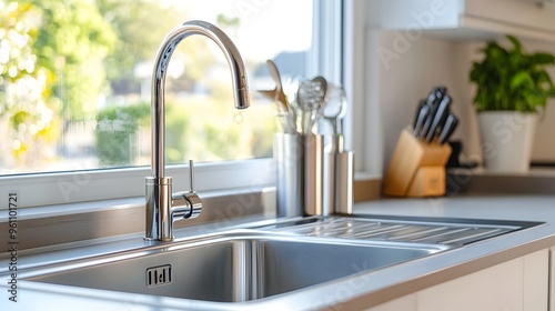 Gleaming Modern Scandinavian Kitchen Sink and Stove Combination with Sleek Stainless Steel