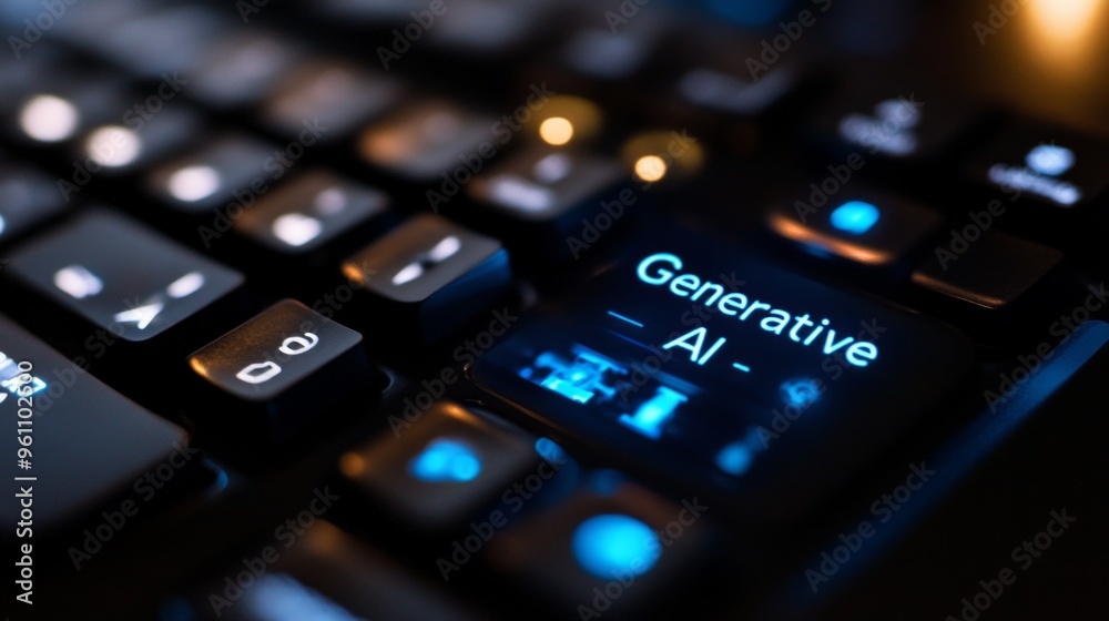 Generative AI Keyboard Key Illuminated in Blue Generative AI Keyboard Key Illuminated in Blue