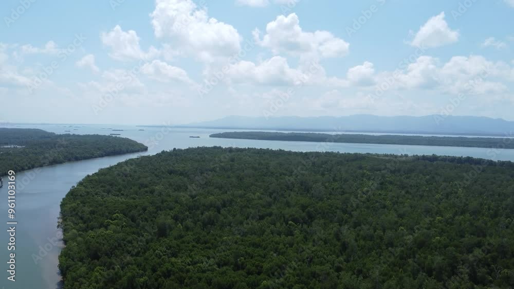 Aerial view of the winding river from the sea looks very beautiful, located in South Kalimantan. Aerial view of the winding river from the sea looks very beautiful, located in South Kalimantan.