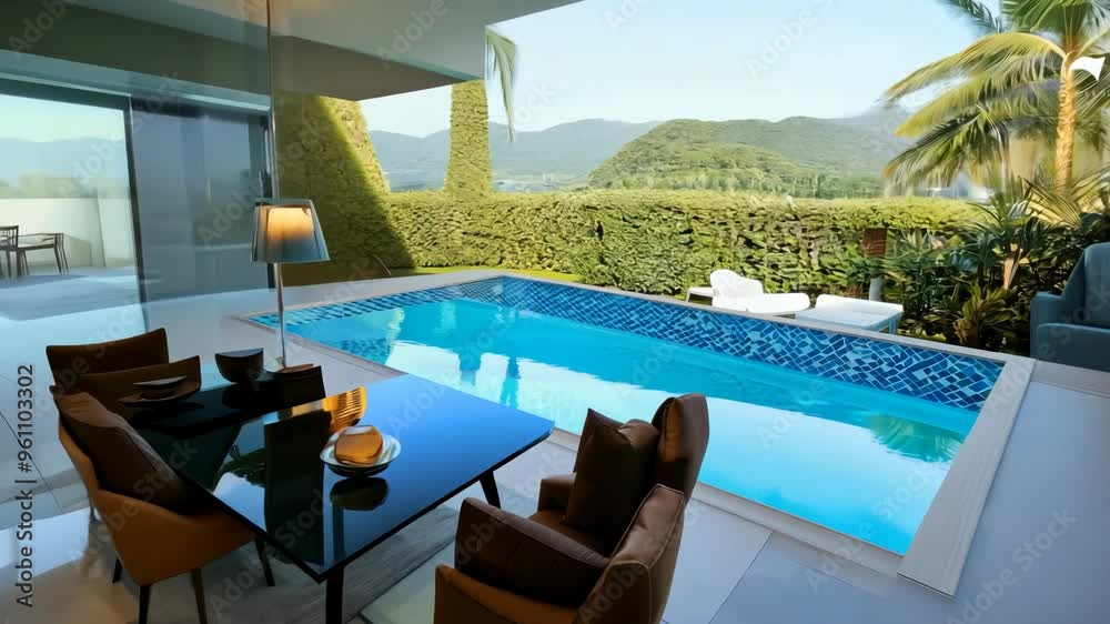 Contemporary living room and dining area seamlessly connected to a ...