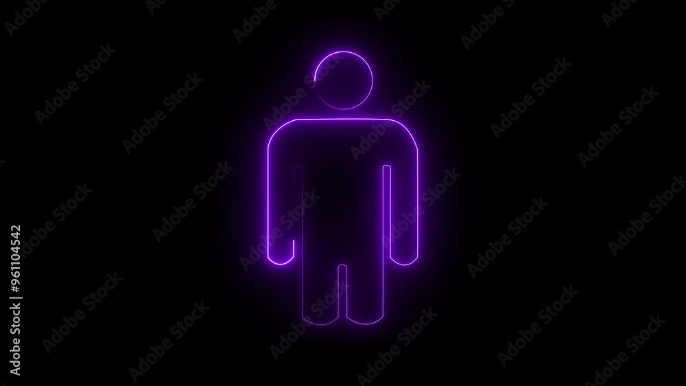 Man animation by purple color neon icon on black background. Man animation by purple color neon icon on black background.