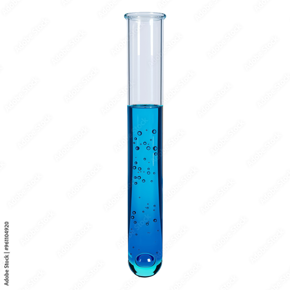 Test tube with blue liquid and bubbles, symbolizing science and experimentation Test tube with blue liquid and bubbles, symbolizing science and experimentation