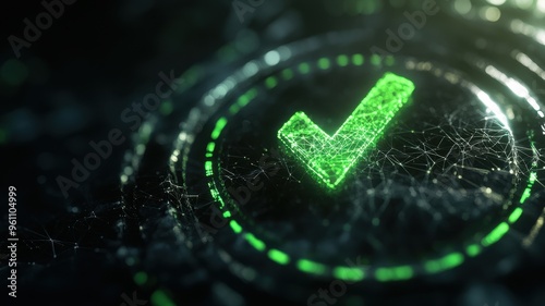 Wallpaper Mural Futuristic Green Checkmark Icon with Digital Glowing Effect on Dark Background Torontodigital.ca
