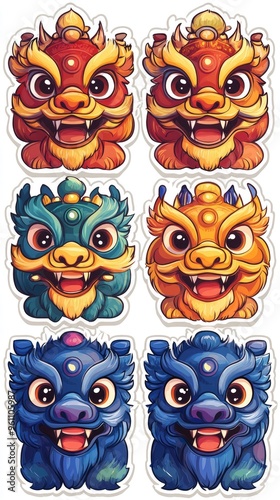 Wallpaper Mural Three colorful chinese lion costumes posing together Torontodigital.ca