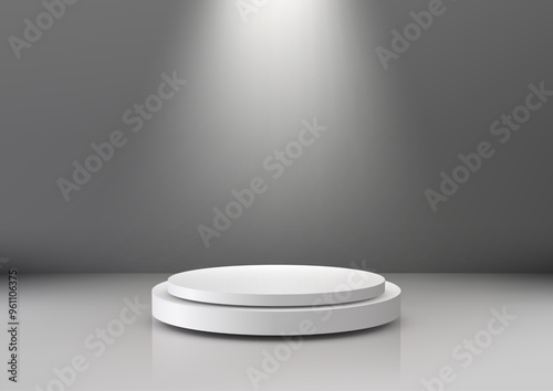 3D Mockup of White Podium with Gray Background and Spotlight, Minimal Style, Perfect for Product Display, Showroom