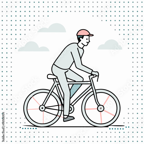 Man Riding Bicycle Outdoors with Helmet

