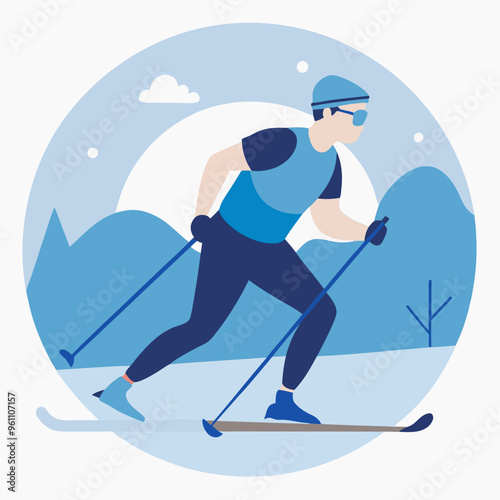 Man cross-country skiing in winter landscape