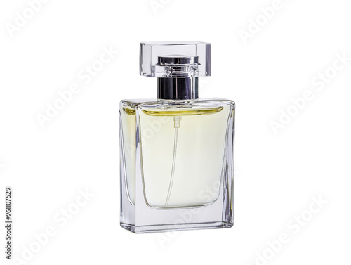 Elegant glass perfume bottle with a clear liquid fragrance