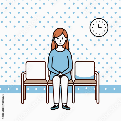 Woman waiting in office or lobby in flat vector illustration