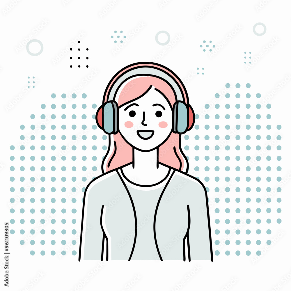Smiling woman with headphones on dotted background Smiling woman with headphones on dotted background