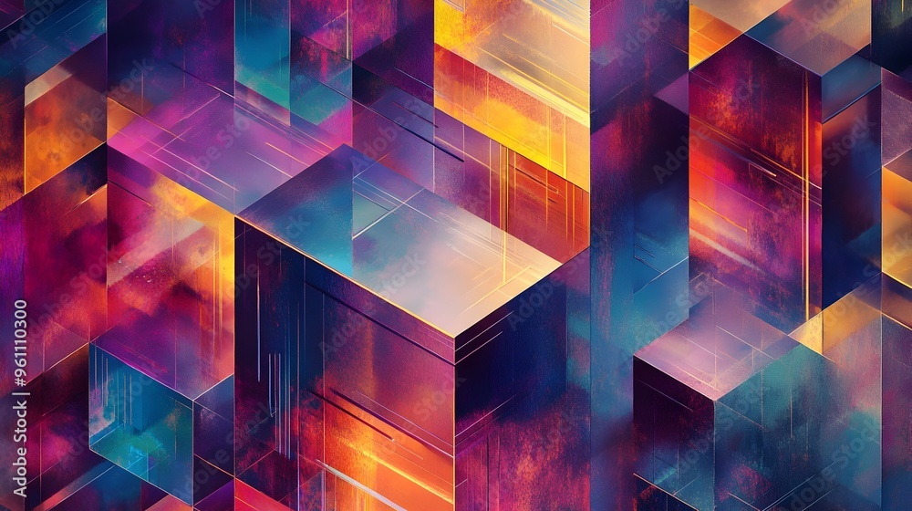 Mesmerizing Geometric Abstract Mosaic with Iridescent Metallic Textures in Vibrant Futuristic Mesmerizing Geometric Abstract Mosaic with Iridescent Metallic Textures in Vibrant Futuristic