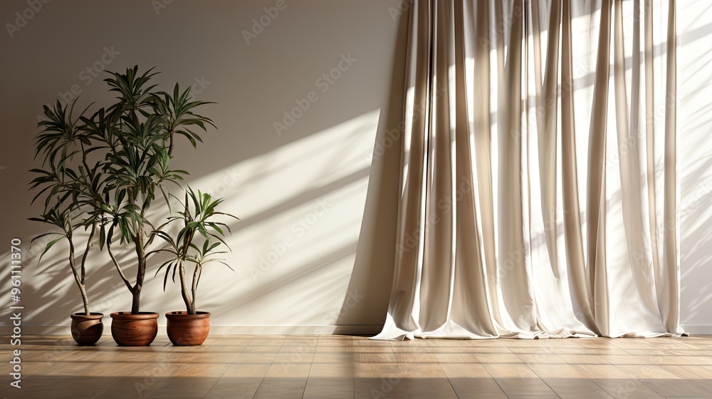Fototapeta premium Room with white and brown curtains photo