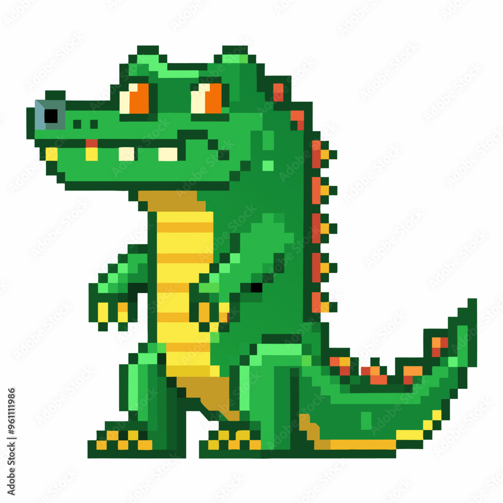 Pixel Art Green Crocodile Cartoon Retro Style Pixelated Reptile Character Pixel Art Green Crocodile Cartoon Retro Style Pixelated Reptile Character
