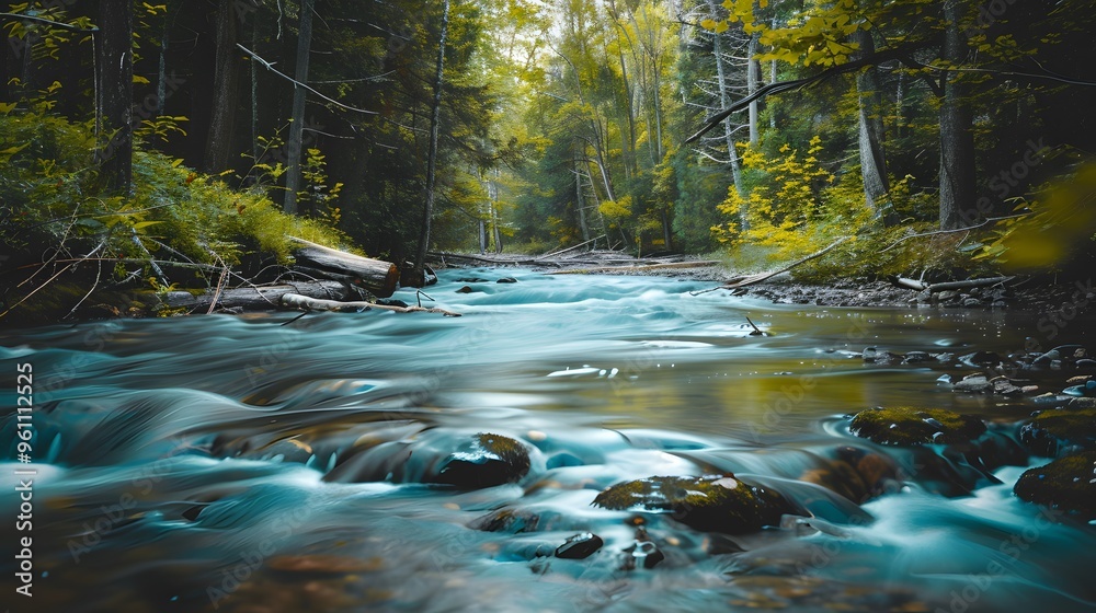 Serene Forest Stream with Flowing Water Serene Forest Stream with Flowing Water