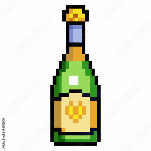 Pixel Art Green Bottle with Yellow Heart Label   Retro Gaming Style Graphic