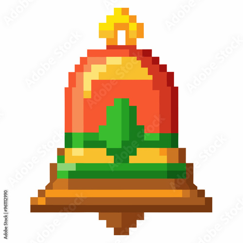 Colorful Pixel Art Bell Icon with Green and Red Details   Retro Gaming Style