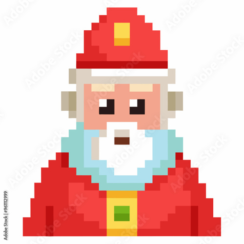 Pixel Art Santa Claus in Red Suit and Hat with White Beard