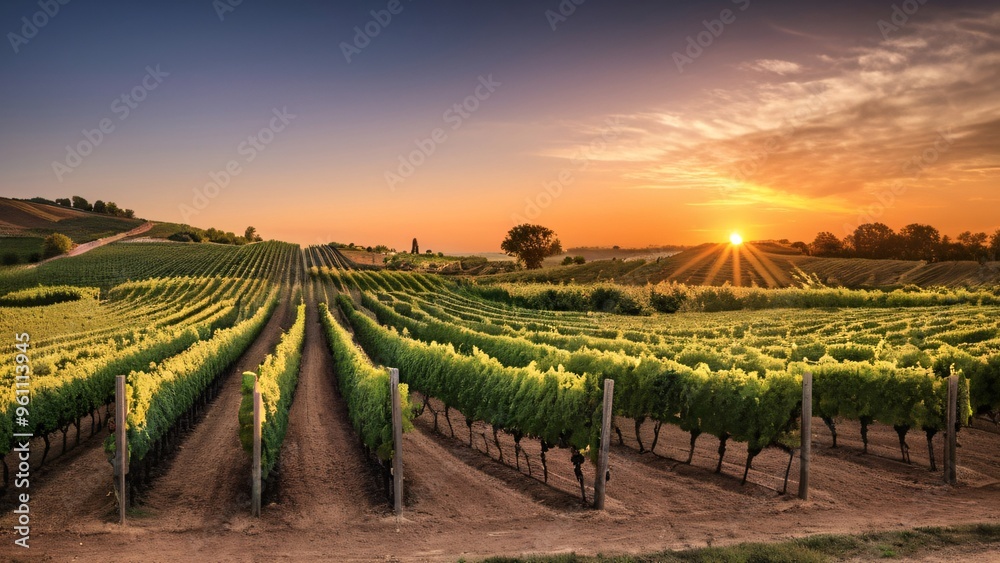 Fototapeta premium Sunset Over a Vineyard