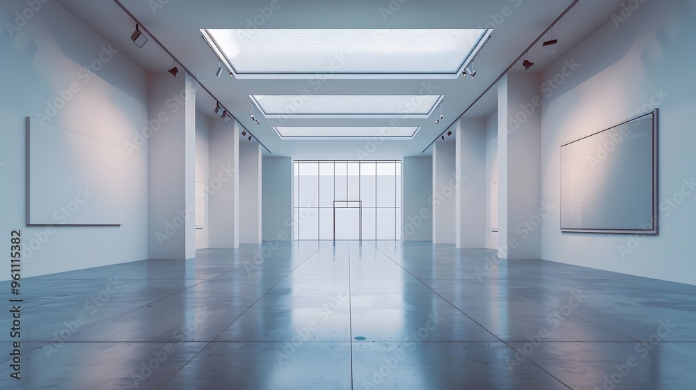 Empty Modern Gallery Interior with Blank Canvas Mockup