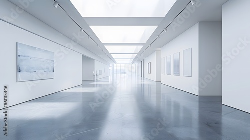 Modern Art Gallery Interior with Empty White Walls and Artwork