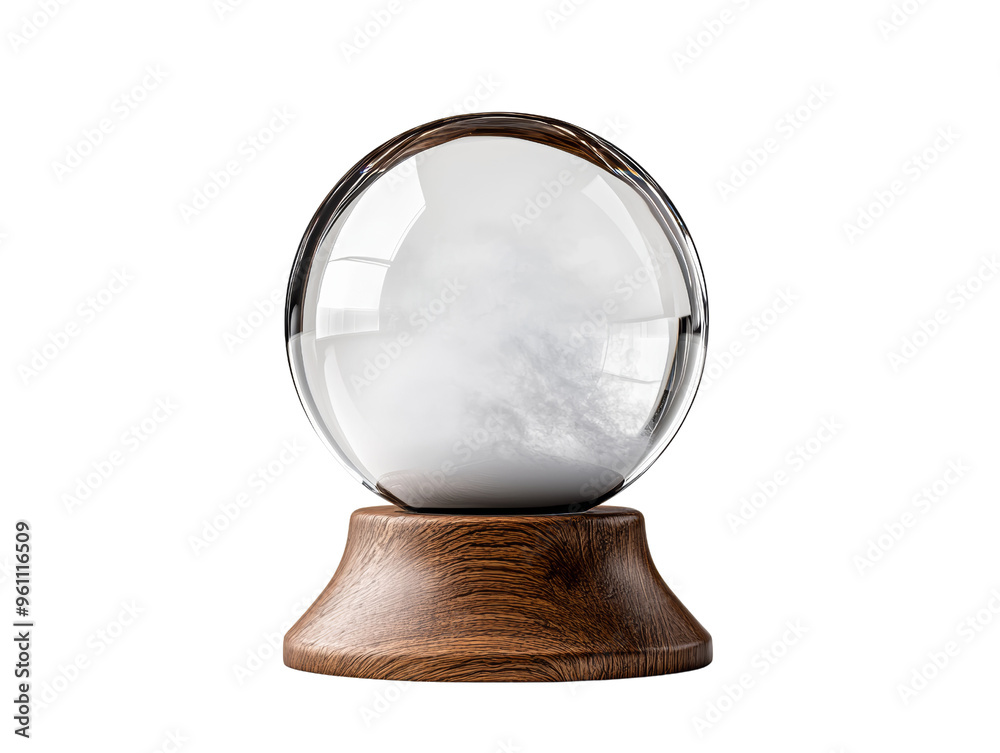 Empty crystal ball on wooden stand, symbolizing divination and mysticism Empty crystal ball on wooden stand, symbolizing divination and mysticism
