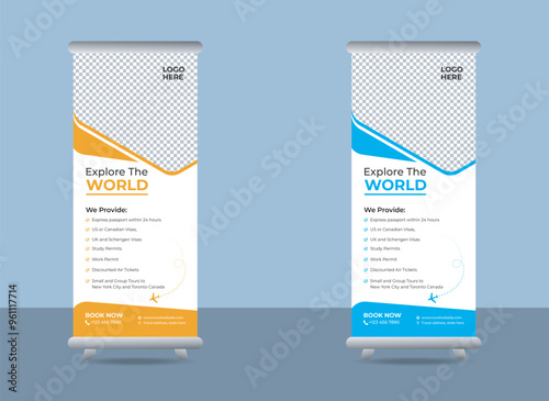 Creative Travel Roll Up Stand Banner Design Template.