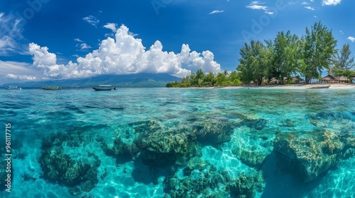 Tropical Beach with Crystal Clear Water and Coral Reef