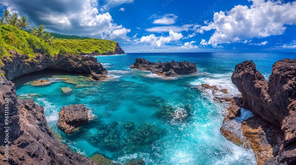 Azure Ocean Lagoon Surrounded by Volcanic Cliffs Azure Ocean Lagoon Surrounded by Volcanic Cliffs