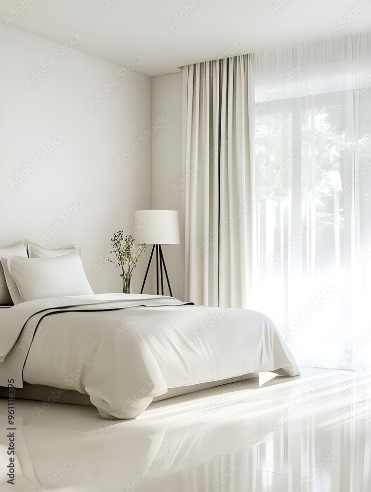 Fototapeta premium Interior of modern bedroom with white walls 