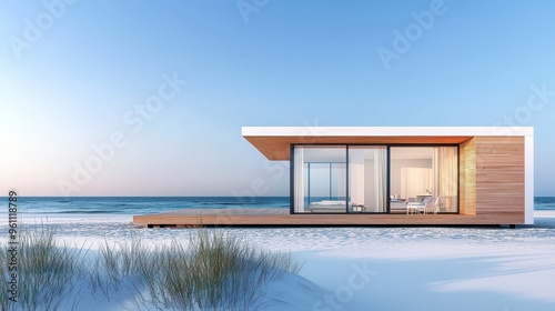 Serene Minimalist Beach Hut Design: Construction Plans for Coastal Retreat with Stunning Ocean View