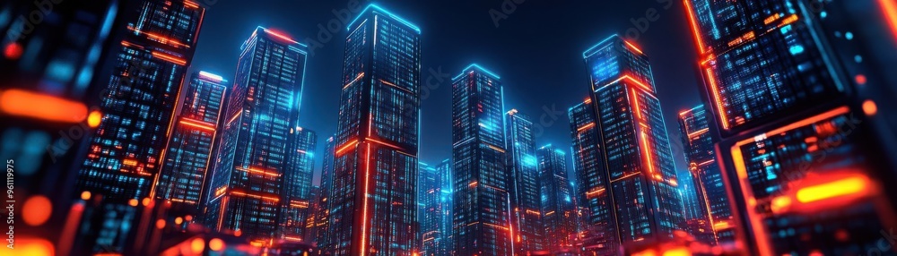 Futuristic cityscape with glowing skyscrapers Futuristic cityscape with glowing skyscrapers
