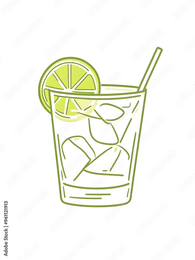 Minimal Icon with clear outline of fresh cocktail caipirinha Isolated on white background Minimal Icon with clear outline of fresh cocktail caipirinha Isolated on white background